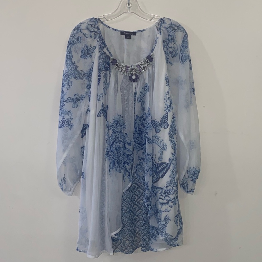 Embellished Printed Tunic- Blue